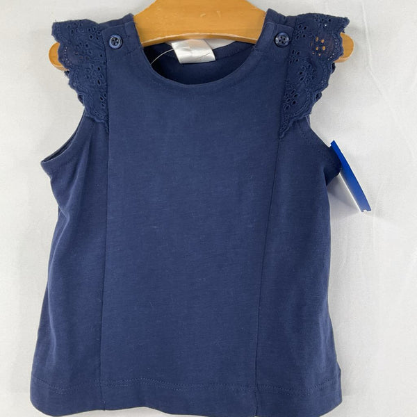 Size 3-6m (60): Hanna Andersson Navy Floral Eyelet Ruffle Sleeve Top NEW w/ Tags