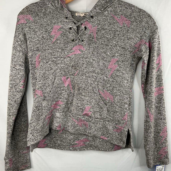 Size 8-10: It's Our Time Grey/Pink Lightning Bolts Pullover Hoodie