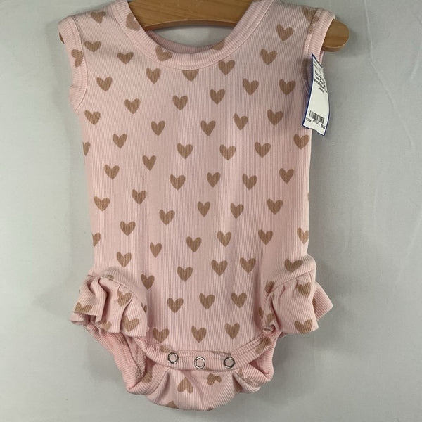 Size 3-6m: Kate Quinn Pink/Tan Hearts Ribbed Tank Onesie