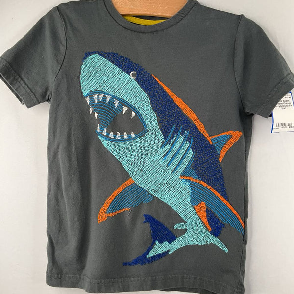 Size 5-6: Boden Grey/Blue/Orange Embroidered Shark T-Shirt