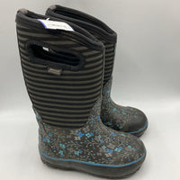 Size 11: Bogs Blue/Grey Stripes/Flowers Insulated -30* Rain Boots