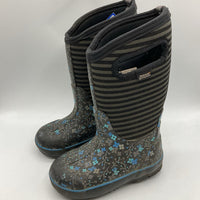 Size 11: Bogs Blue/Grey Stripes/Flowers Insulated -30* Rain Boots