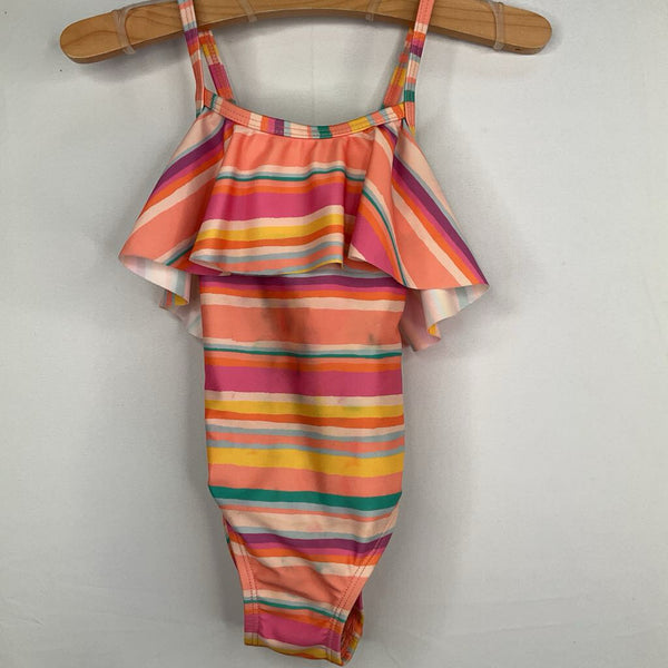 Size 2: Tea Orange/Colorful Striped 1pc Swimsuit REDUCED