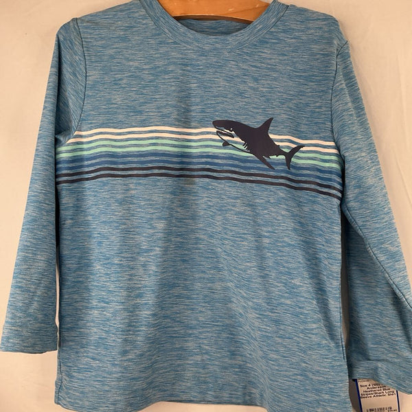 Size 4 (100): Hanna Andersson Heathered Blue Stripes/Shark Long Sleeve Athletic Shirt