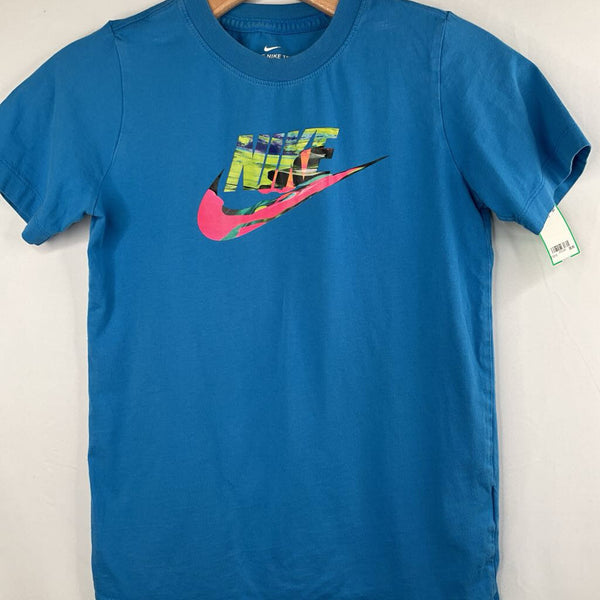 Size 10-12: Nike Blue/Colorful Logo T-Shirt