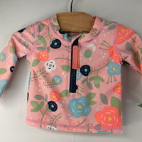 Size 3-6m: Ruffle Butts Pink/Colorful Flowers Rash Guard Shirt