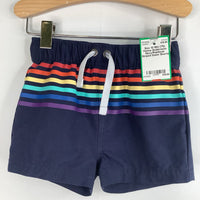 Size 12-18m (75): Hanna Andersson Navy/Rainbow Striped Swim Shorts