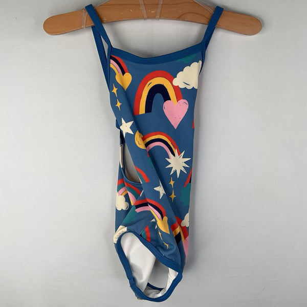 Size 3 (90): Hanna Andersson Blue/Colorful Stars/Rainbows 1pc Swim Suit