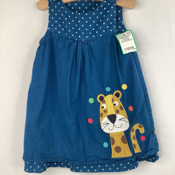 Size 12-18m: Frugi Blue/Colorful Lion/Dots Reversible Sleeveless Dress