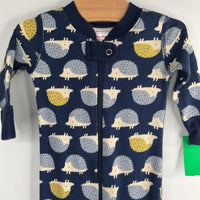 Size 3-6m (60): Hanna Andersson Blue/Yellow Hedgehogs Organic Cotton 1pc Zip-Up Footy PJs