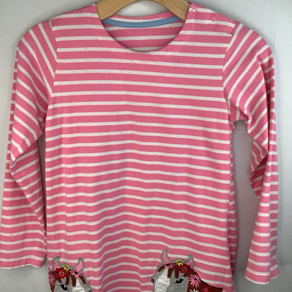 Size 7: Pink/White/Colorful Stripes Horses Applique Long Sleeve Dress