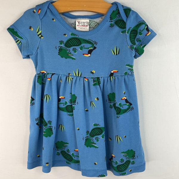 Size 12-18m (75): Hanna Andersson Blue/Green Alligator/Toucan Pattern Dress