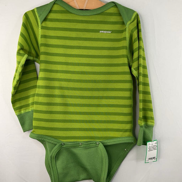 Size 3: Patagonia Green Stripe Long Sleeve Capilene Baselayer Onesie