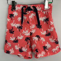 Size 6-12m: Janie and Jack Pink/White/Navy Palm Trees Swim Shorts