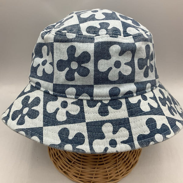 Size 5: Milly Mook Blue Checkered Flowers Denim Sun Hat NEW w/ Tags