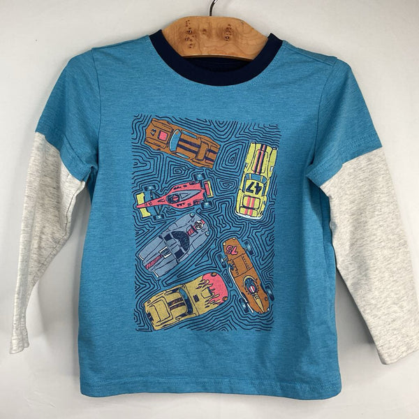 Size 3: Andy & Evan Blue/Colorful Racecars Long Sleeve Shirt