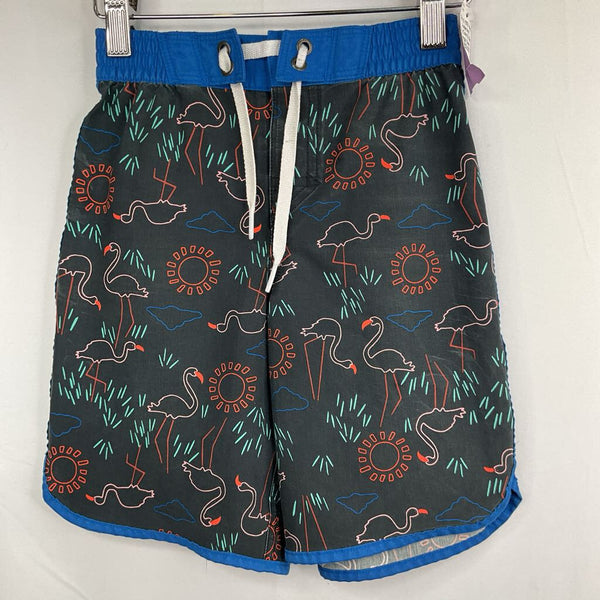 Size 5 (110): Hanna Andersson Grey/Colorful Wild Flamingos Swim Shorts REDUCED