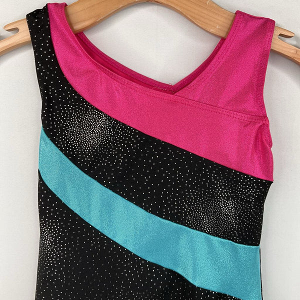 Size 8: Black/Pink/Blue Sequin Gymnastics Leotard
