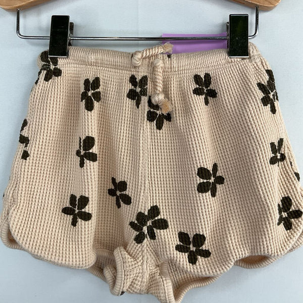 Size 9m: Zara Creme/Brown Flowers Waffle Textured Drawstring Shorts