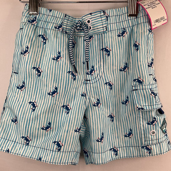 Size 2: Cabana Life Blue/White Stripes/Crabs Swim Shorts