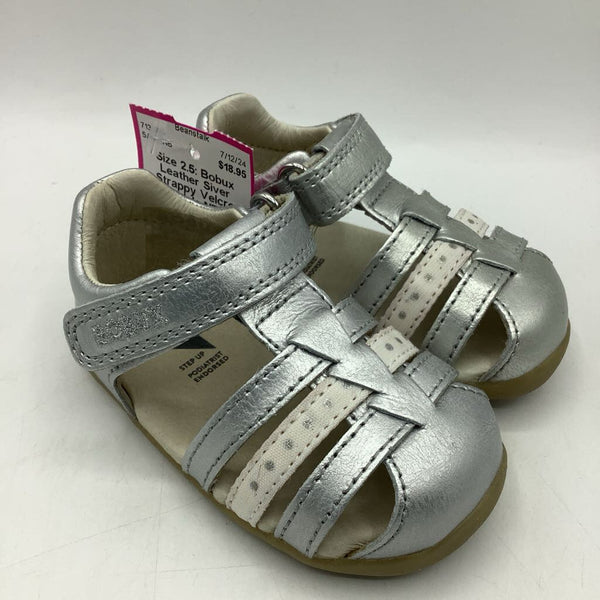 Size 2.5: Bobux Leather Siver Strappy Velcro Sandals NEW