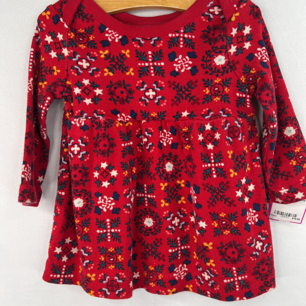 Size 3-6m (60): Hanna Andersson Red/Colorful Holiday Floral Long Sleeve Dress