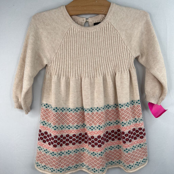 Size 18-24m: Tea Creme/Colorful Trim Long Sleeve Sweater Dress