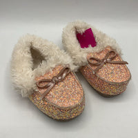 Size 7: Pink Sparkle Faux Fur Lined Moccasin Slippers