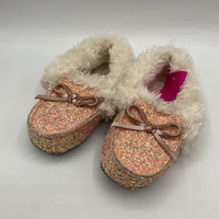 Size 7: Pink Sparkle Faux Fur Lined Moccasin Slippers