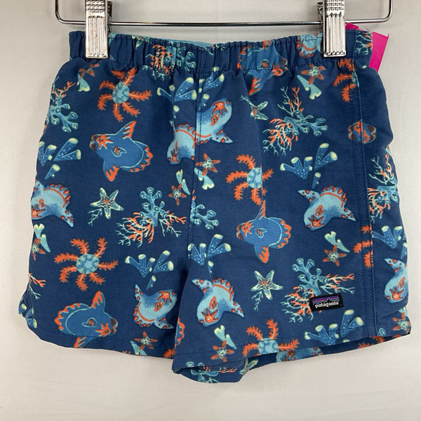 Size 4: Patagonia Blue/Orange Fish Board Shorts