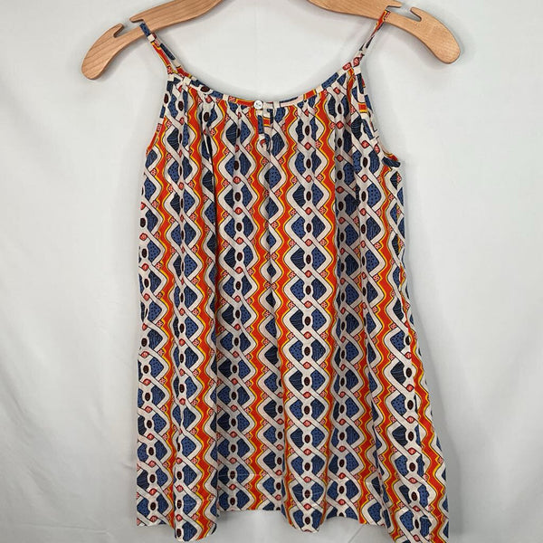 Size 8: Fragonard Orange/Blue/White Print Sun Dress