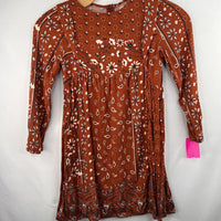 Size 9: Zara Brown/Navy Flowers/Paisley Long Sleeve Dress