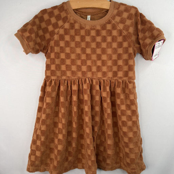 Size 4: Rylee + Cru Brown Checkered Terry Cloth Dress