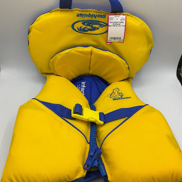 Size Infant (<30lb): Stohlquist Blue/Yellow Life Vest