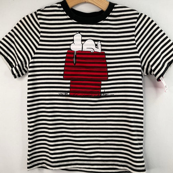 Size 8 (130): Hanna Andersson Black/White/Red Stripes/Snoopy T-Shirt