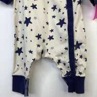 Size 3-6m (60): Moon and Back By Hanna Andersson Navy Light Blue Stars Snap Up 1pc PJS