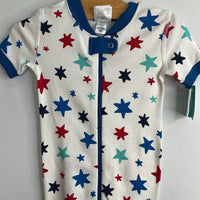 Size 2 (85): Hanna Andersson White/Red/Blue Stars Organic Cotton 1pc Zip-Up PJs NEW w/ Tags