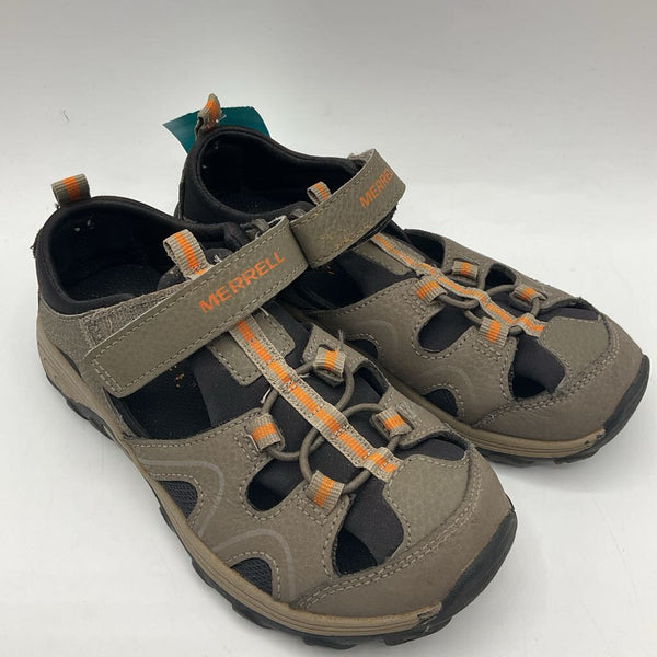 Size 1Y: Merrell Grey/Black/Orange Velcro Strap Shoes