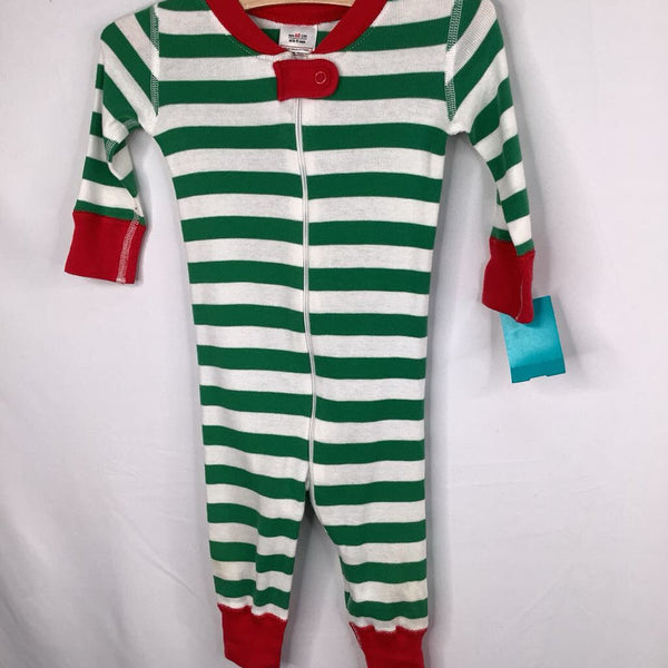 Size 6-9m (60): Hanna Andersson Red/White/Green Striped Organic Cotton 1pc Zip-Up Holiday PJs