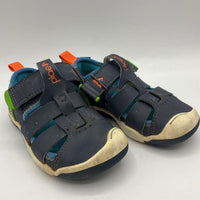 Size 8: Plae Navy/Green/Orange Trim Velcro Strap Sandals