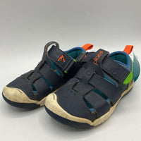 Size 8: Plae Navy/Green/Orange Trim Velcro Strap Sandals