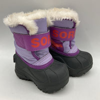 Size 4: Sorel Two Tone Purple Insulated Velcro Strap Toggle Snow Boots