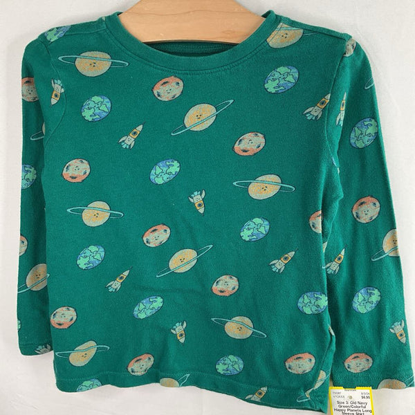 Size 3: Old Navy Green/Colorful Happy Planets Long Sleeve Shirt