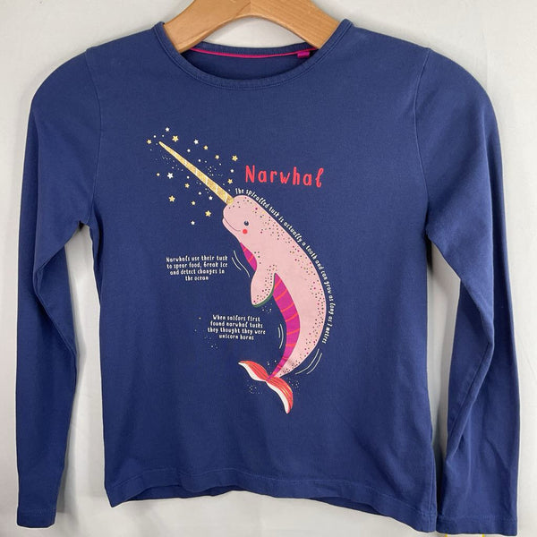 Size 9-10: Boden Blue/Colorful Narwhal Facts Long Sleeve Shirt