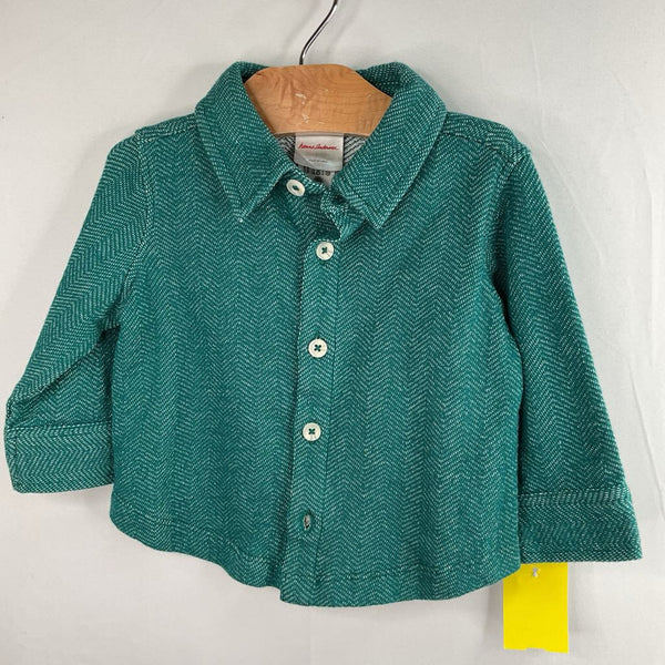 Size 6-12m (75): Hanna Andersson Green/White Textured Chevron Button-Up Shirt