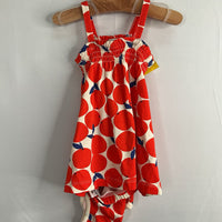 Size 3-6m (60): Hanna Andersson Creme/Red/Blue Berries Sun Dress Bloomers