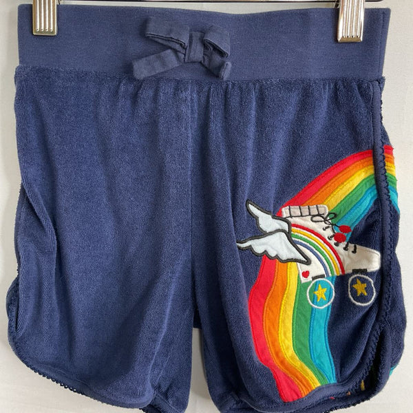 Size 6-7 (120): Hanna Andersson Navy/Rainbow Roller Skate Applique Shorts