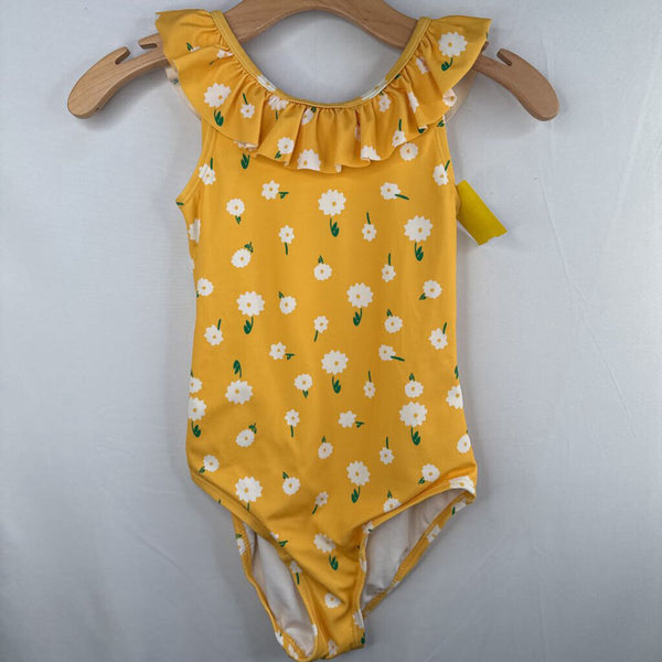 Size 10 (140): Hanna Andersson Yellow/White/Green Flowers 1pc Swim Suit