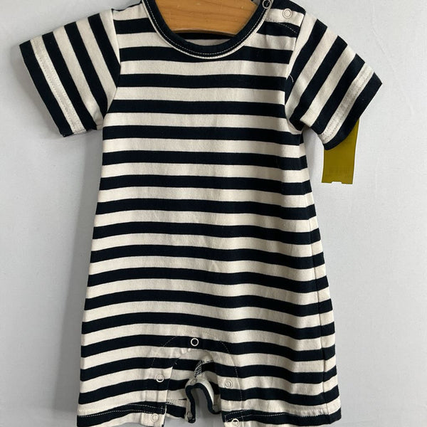 Size 3-6m: Nature Baby Black/White Striped Snap-Up Shorty Romper