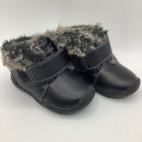 Size 4 (19): Pediped Black Faux Fur Velcro Shoes